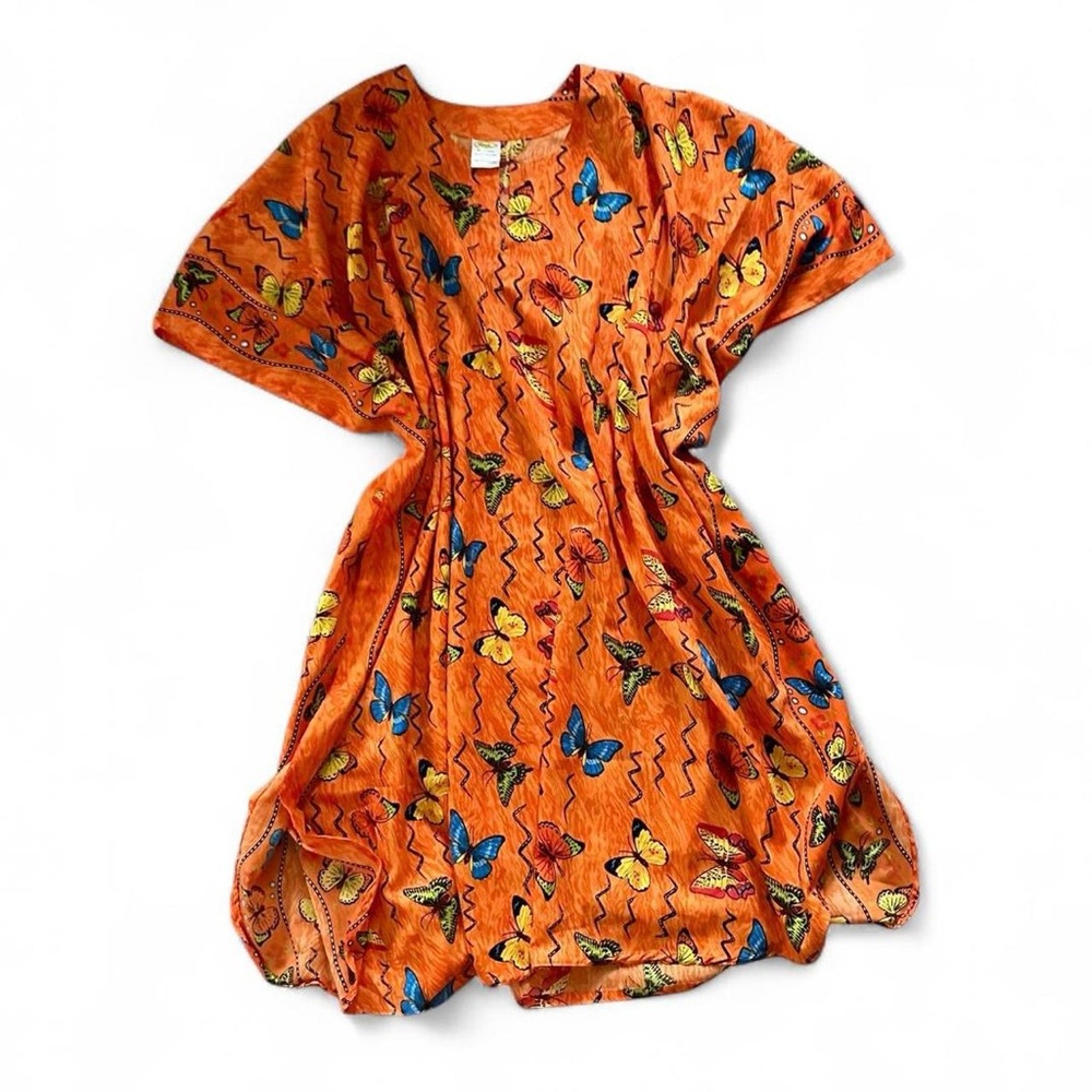 Vintage Y2K fairy orange boho butterfly print dress